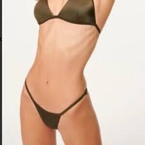 NEW! Good American Bikini Bottom Shine Perfect Fit Stormy Steel Grey - 6